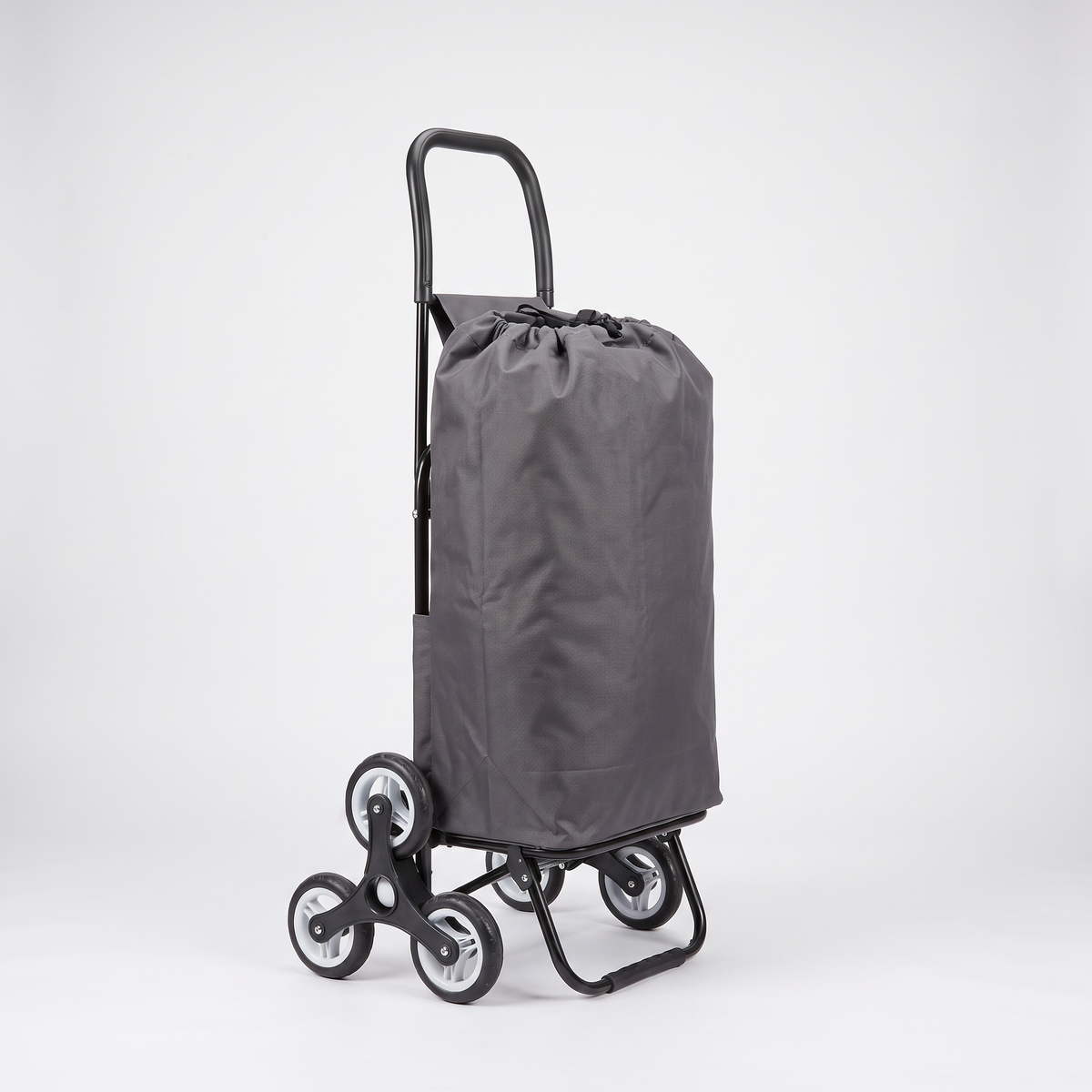 Ezzyrol 74L 6-wheel stair climber shopping trolley in grey with the drawstring top open